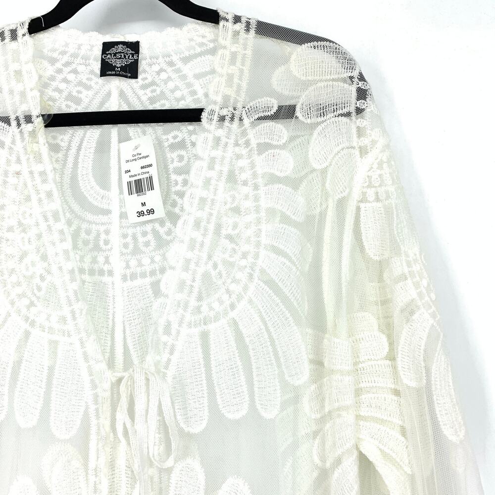Calstyle Women's Size M Lace Open Front Kimono Duster Topper Cream NWT - Picture 3 of 8